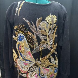 Embroidered Black Sweater with Butterfly Design